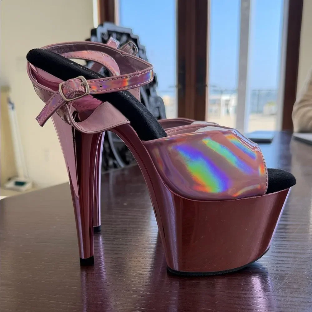 Pleaser Iridescent Pink Platform Sandals
